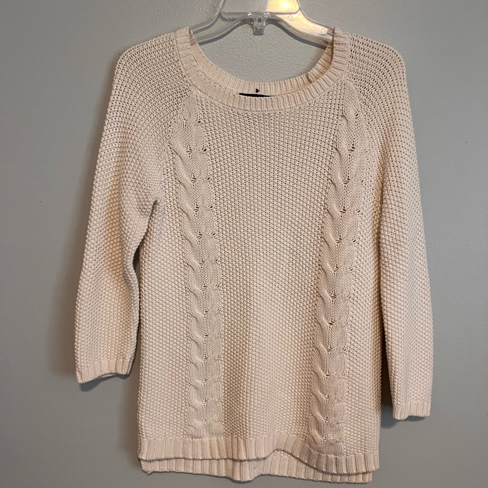 Cynthia Rowley cream 3/4 sleeve sweater with button detail on back